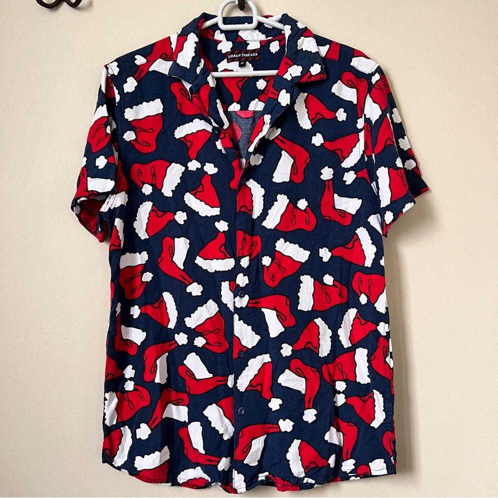 Festive Red and Blue Santa Hat Christmas Holiday Shirt